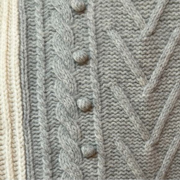 J.Crew Pom Pom Cable Knit Sweater in Gray & Cream Size Medium - Picture 4 of 6
